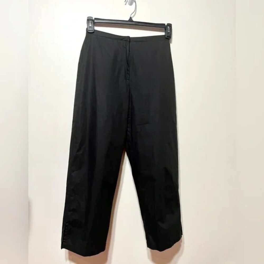 Eileen Fisher Black Cotton Spandex Straight Leg Ankle Pants Sz‎ XS